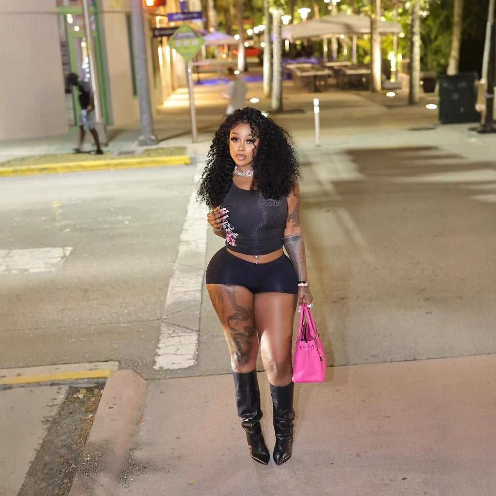 Fashion Printed Short Sleeves Tank Top Shorts Two Piece Set 4