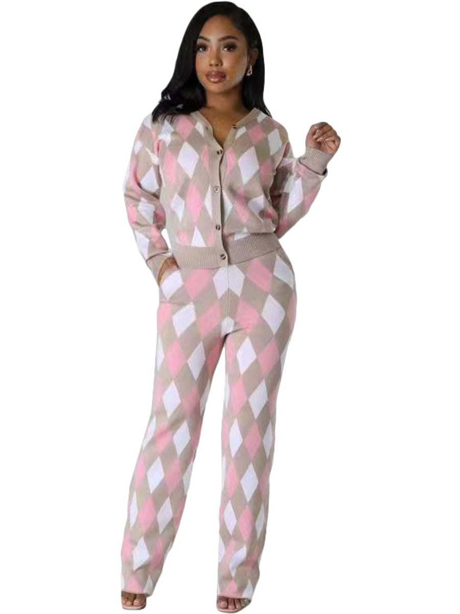 Autumn And Winter Women's Knitting Cardigan Sweater Pants Two-Piece Suit 10