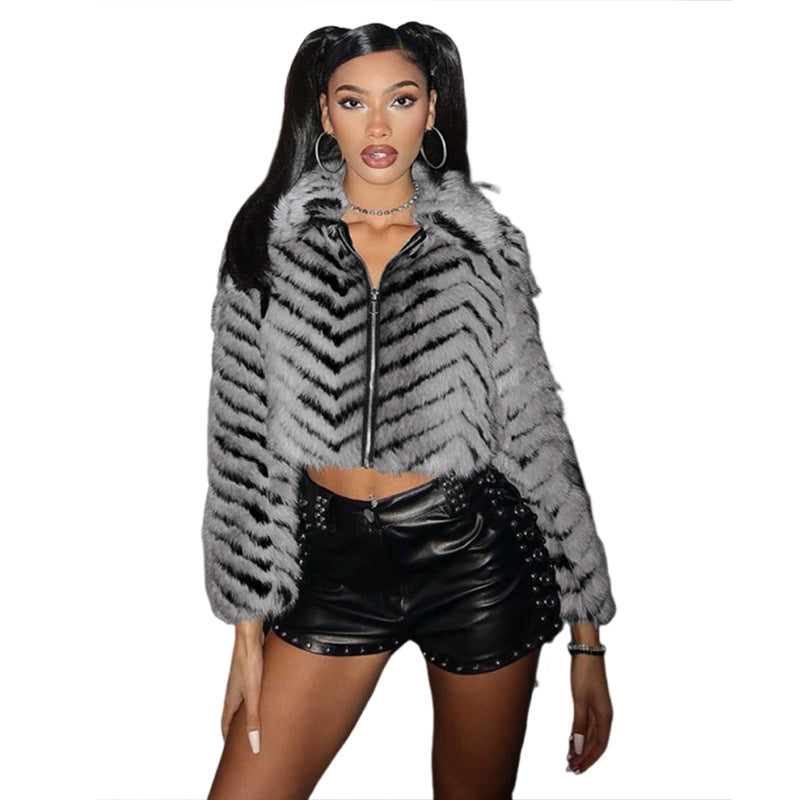 Women Autumn Elegant Turndown Collar Furry Coat 6