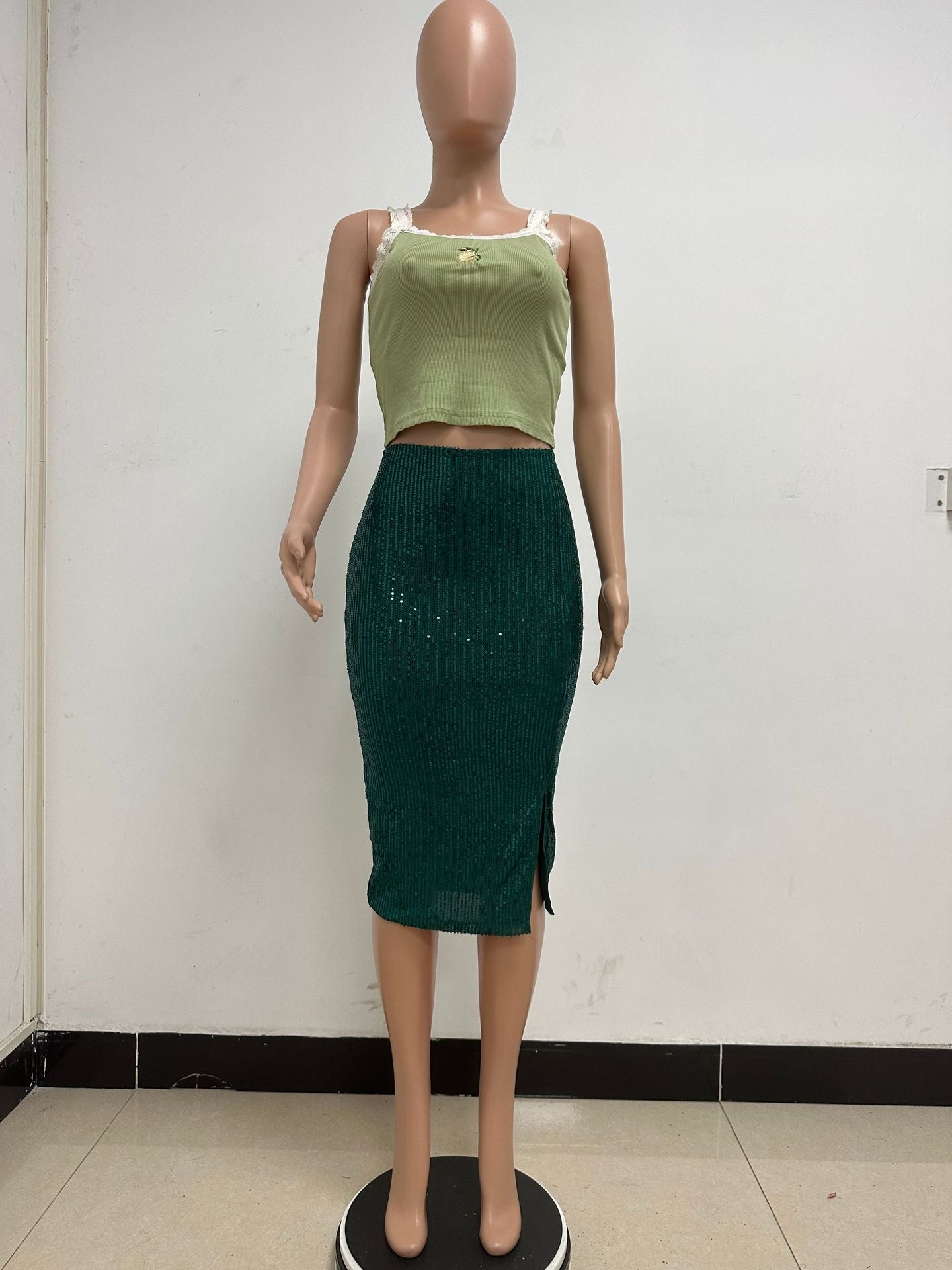 Women Slit Bodycon Sequined Skirt 33