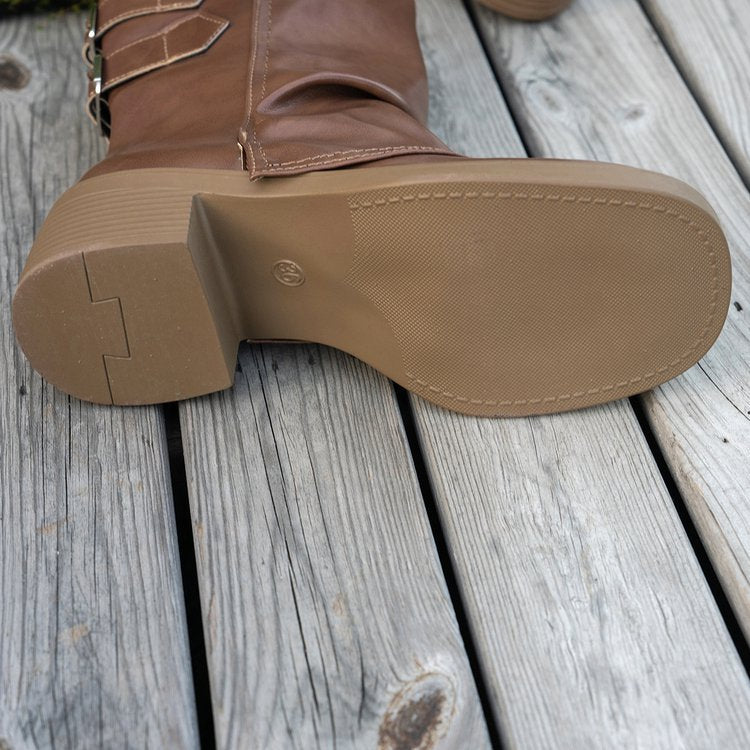 Stylish Brown Mid-Calf Boots with Chunky Sole Fashion Shorts for Women 8