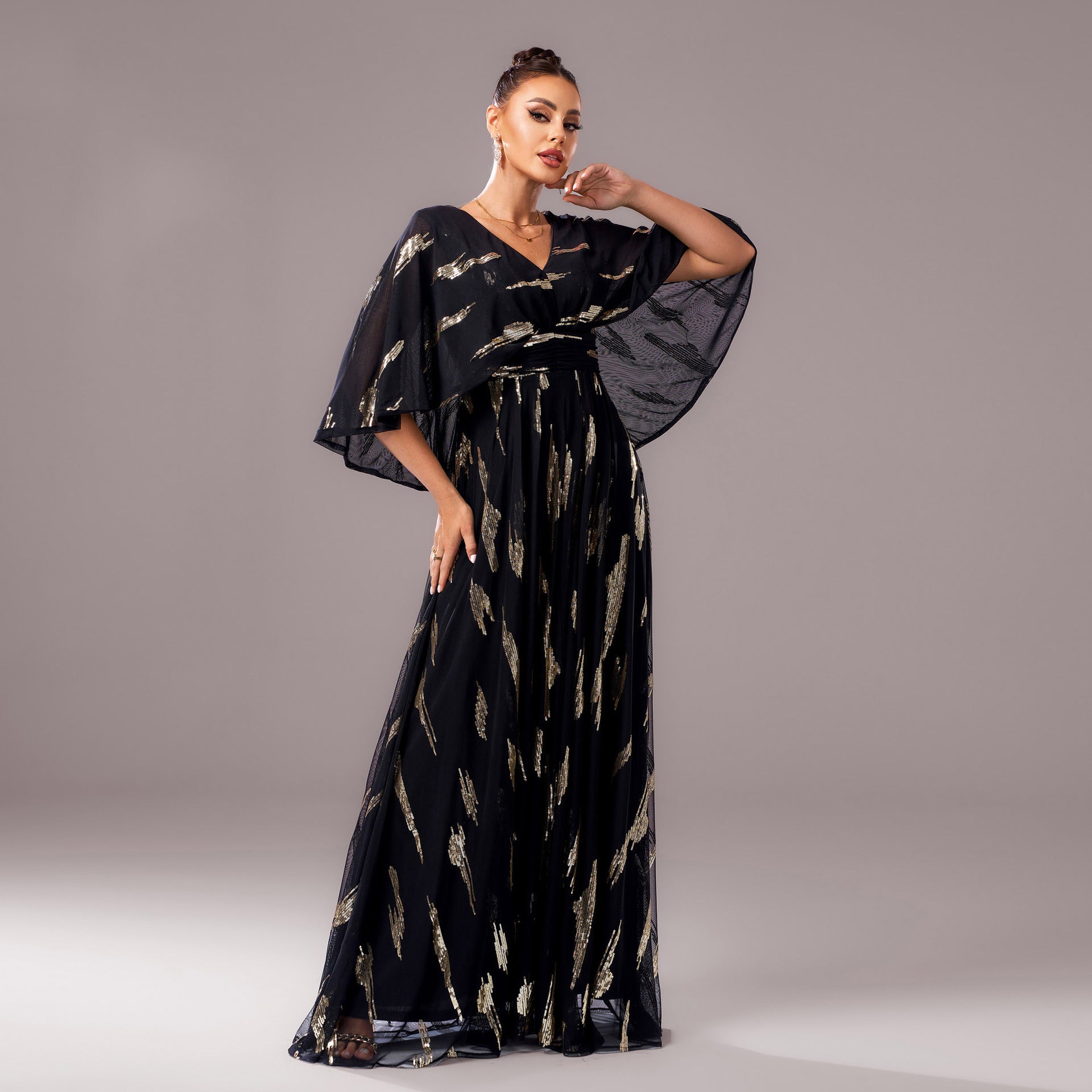 Women v-neck half-sleeve sequin formal party bodycon evening dress 3