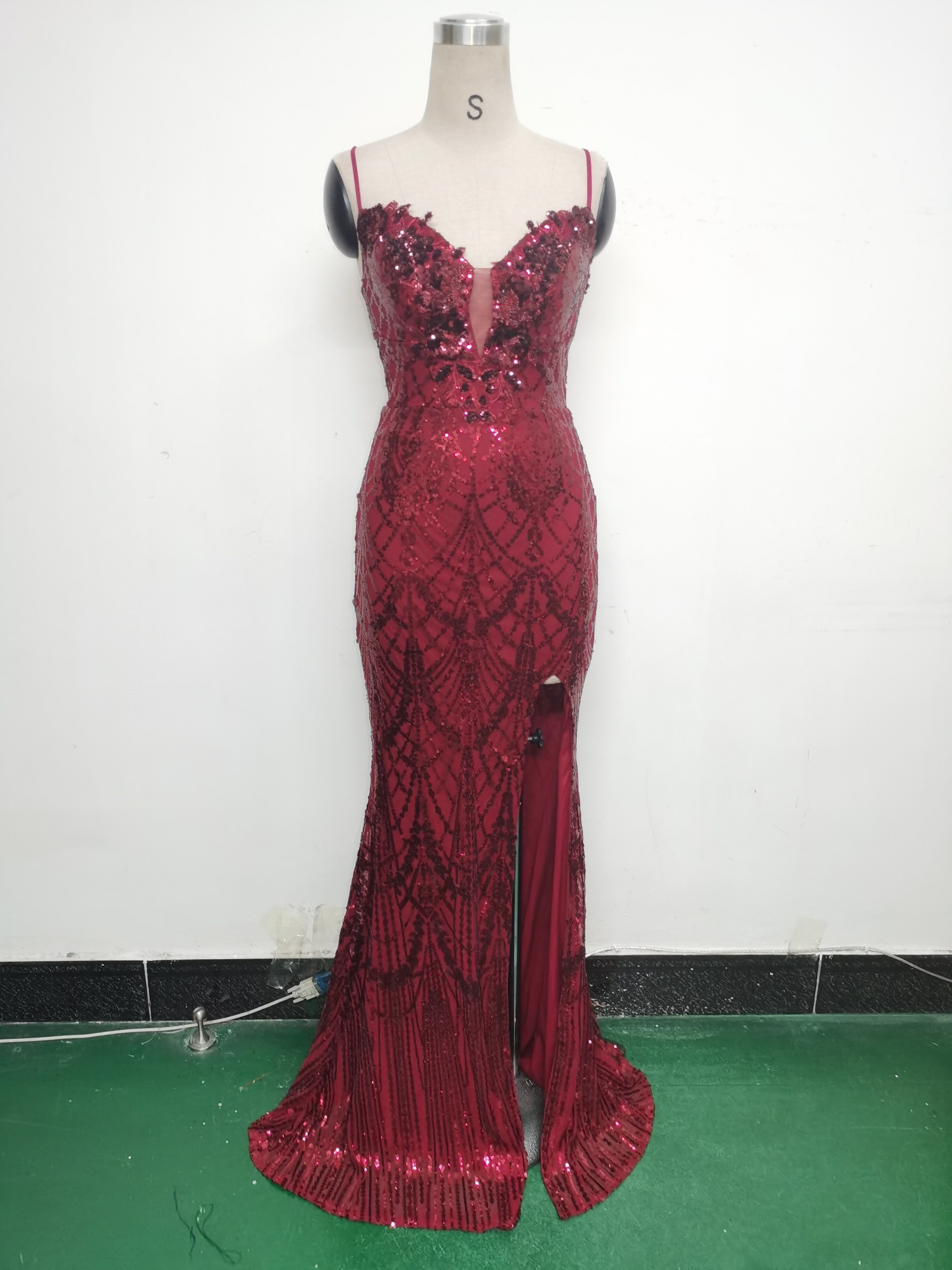 Women Beaded Tube Fishbone Lace-Up Sequin Formal Party Evening Dress 17