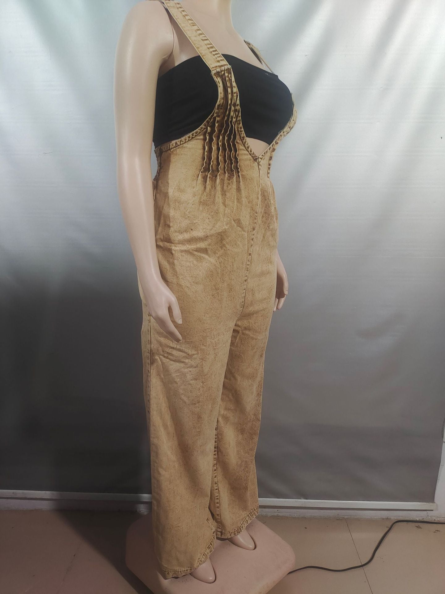 Women Solid Backless Sleeveless Denim Jumpsuits 3