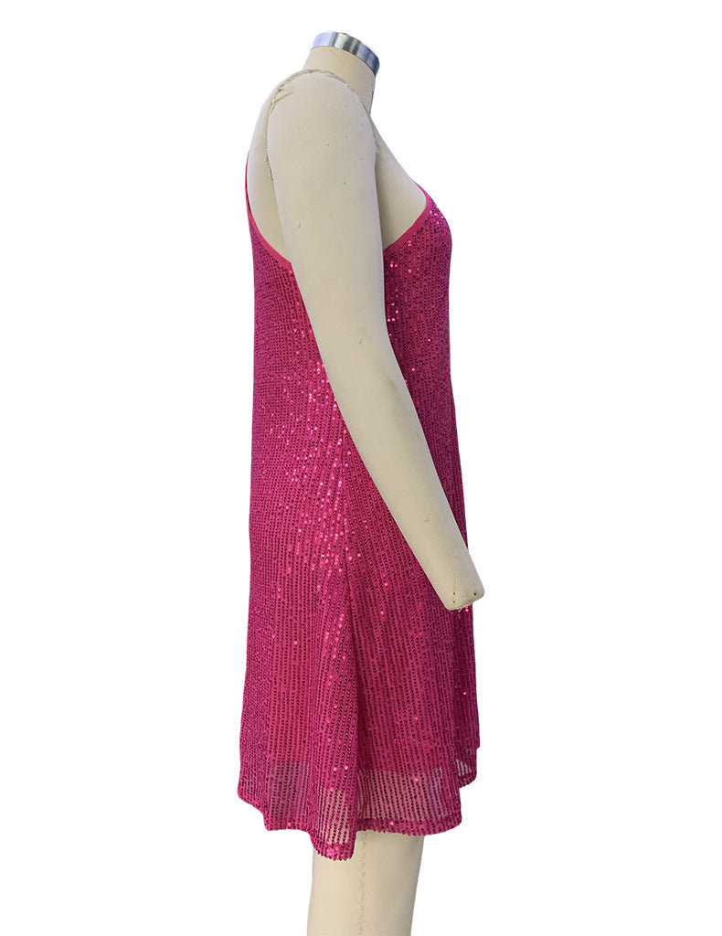 Women Halter Neck Off-Shoulder Sexy Sequin Dress 12