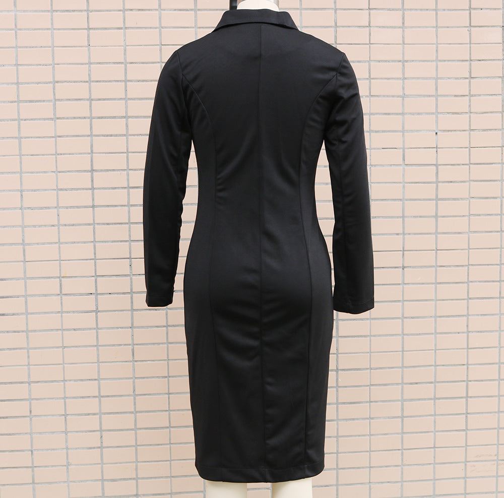 Women Autumn and Winter Long Sleeve Double Breasted Blazer Dress 17