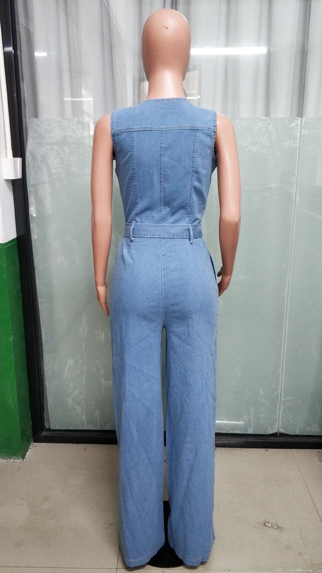 Tight Slim Elastic Waist Straight Loose Denim Jumpsuit 6