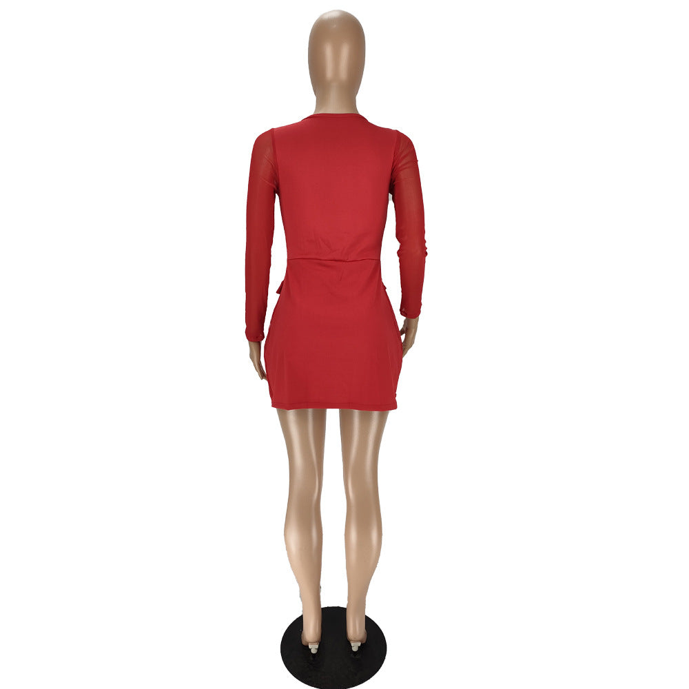 Women Mesh See-Through Patchwork Zipper Top and Shorts Two-piece Set 22