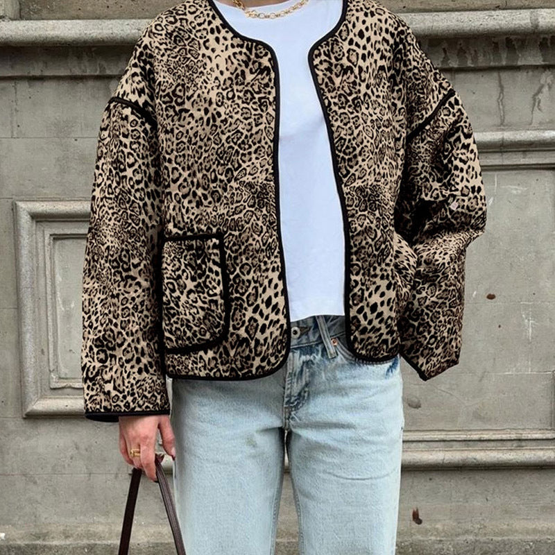 American Autumn Round Neck Leopard Print Jacket 8