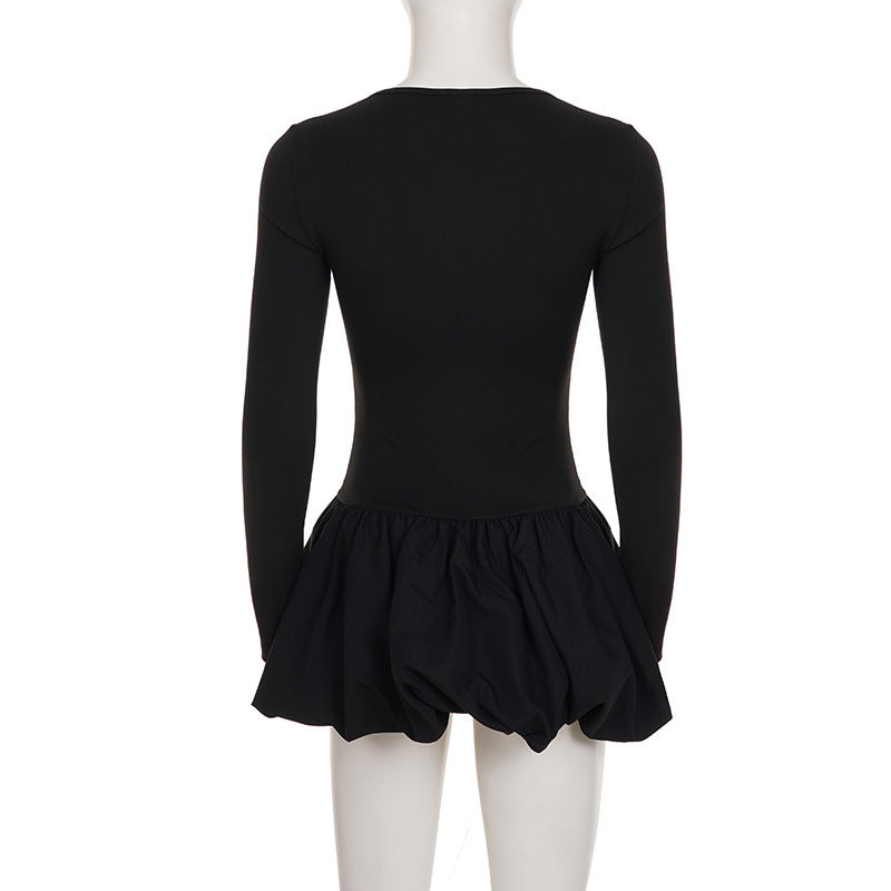 Women Elegant Square Neck Floral Long-Sleeved Solid Dress 8