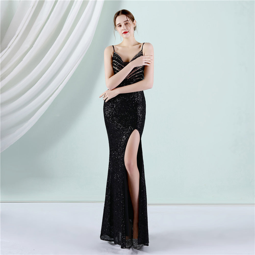 Flower Beaded Party Dress Sexy Slim Fit Fishtail Evening Gown for Bride 4