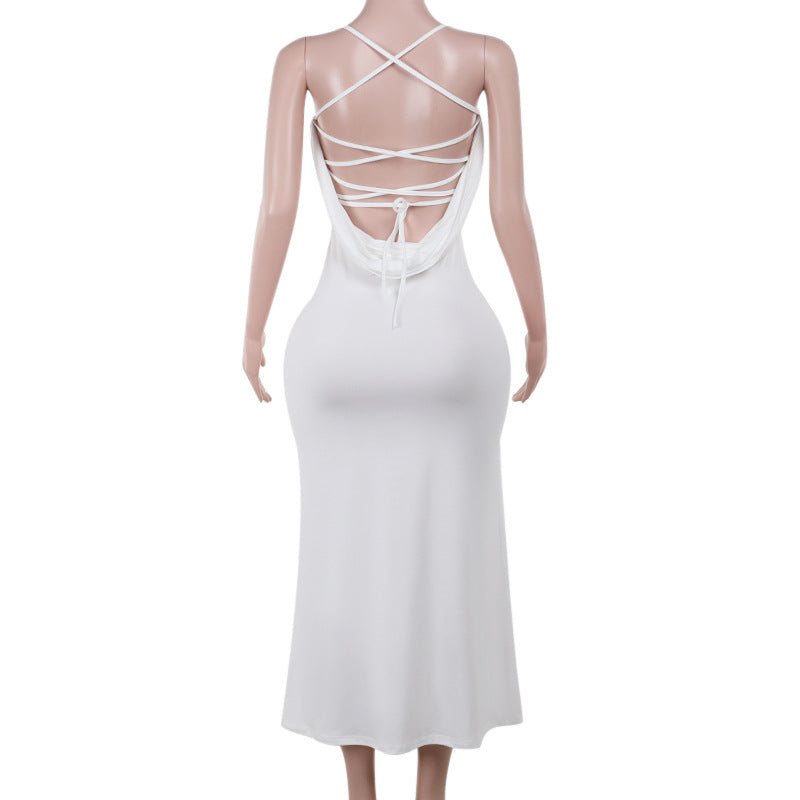 Women Lace Patchwork Lace-Up Strapless Dress 8