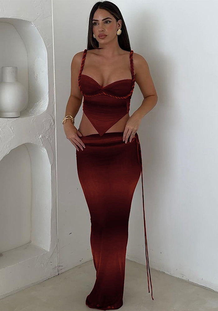 Women's Spring Contrast Strap Vest & Sexy Slim Long Skirt Set