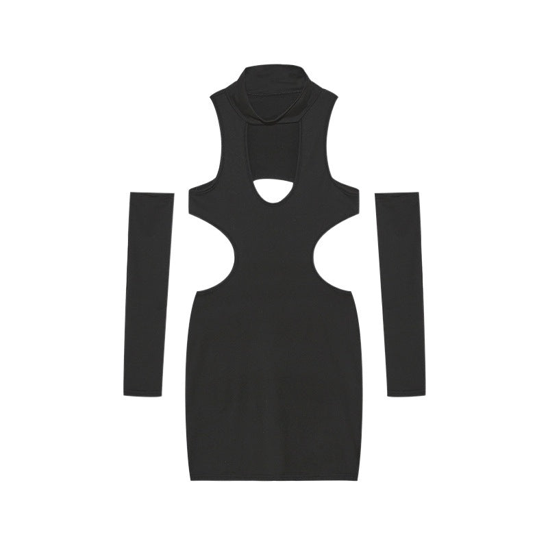 Women Solid Sexy Hollow Halter Neck Bodycon Dress 10