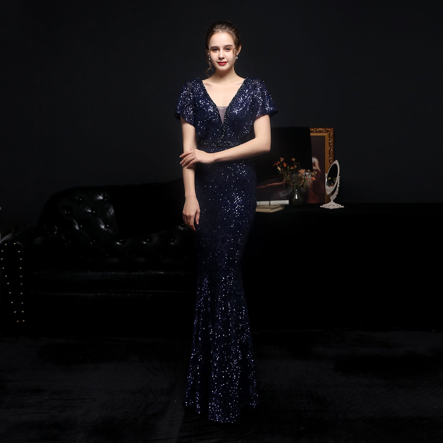 Summer sequin V-Neck mermaid long evening dress 7