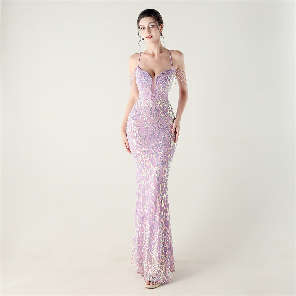 Women crystal diamond sequin embroidery Formal Party evening dress 3