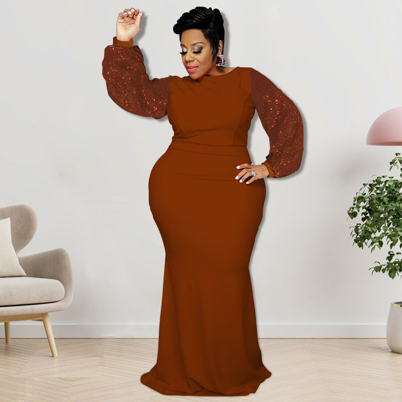 Plus Size Women's Long Sleeve Sequin Dress Autumn 17