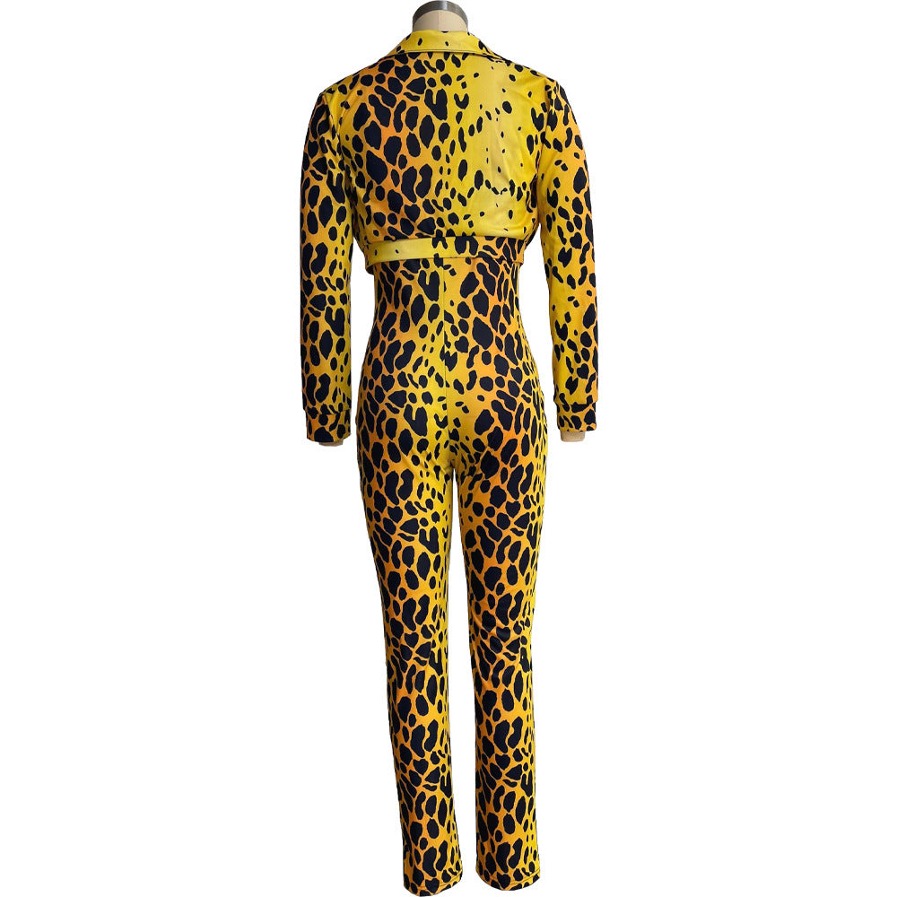 Women Casual Printed Jumpsuit and Coat Two-piece Set 17