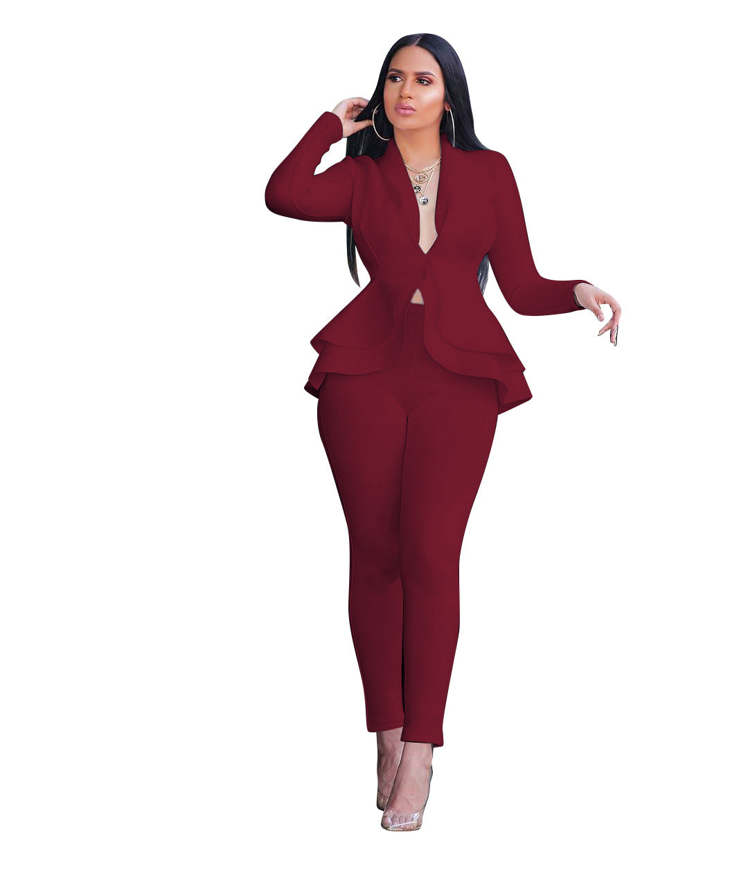 Fashion Ruffle Career Suit Casual Two Piece Set 4