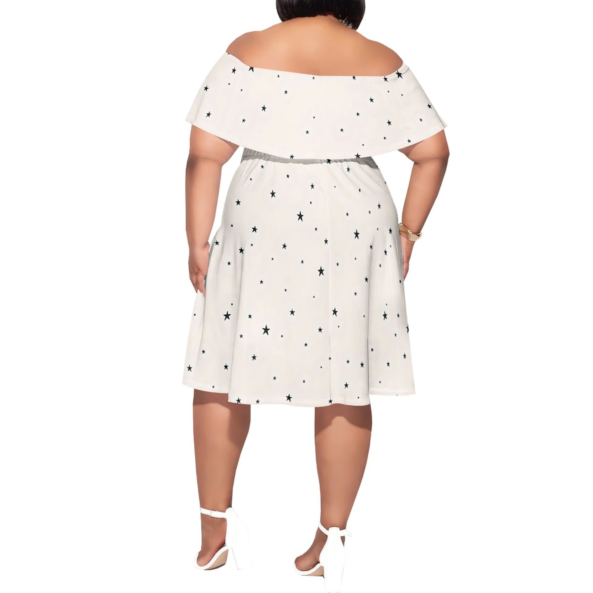 Plus Size Women's Off Shoulder Printed Casual Dress 6