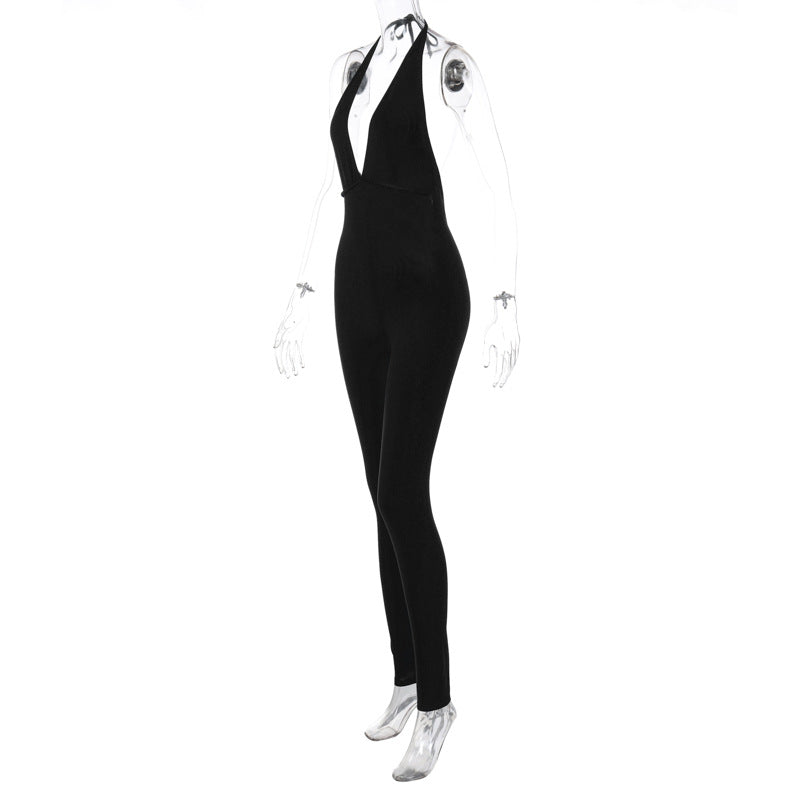 Summer V-neck Halter Neck Sexy Low Back Sports Slim Jumpsuit Women 29