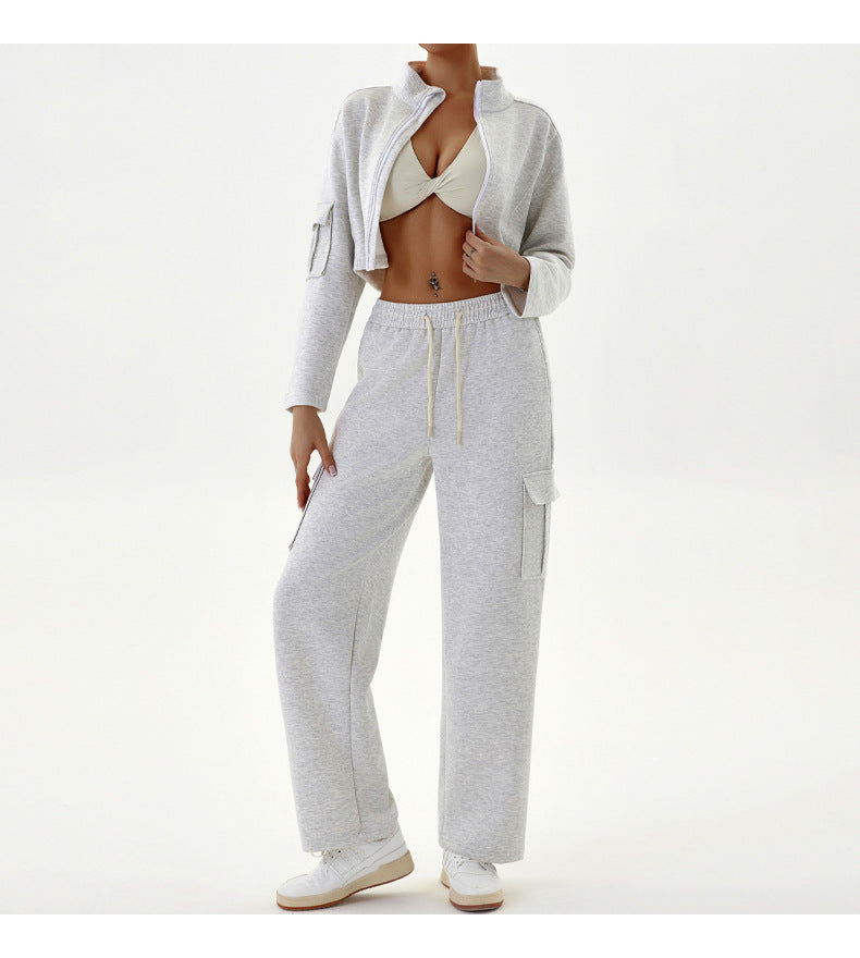 Autumn Winter Women's Casual Sports Loose Zipper Two Piece Pants Set Jogging Yoga Clothes 15