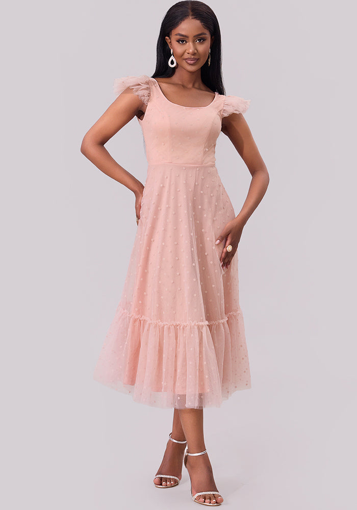 Women Flying Sleeve Pleated Layered Short Sleeve Dress