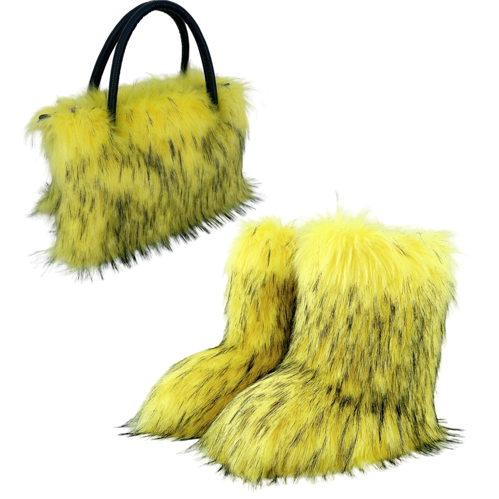 Women Spring Furry Mid-Tube Snow Boots Furry Tote Bag Two-Piece Set 6