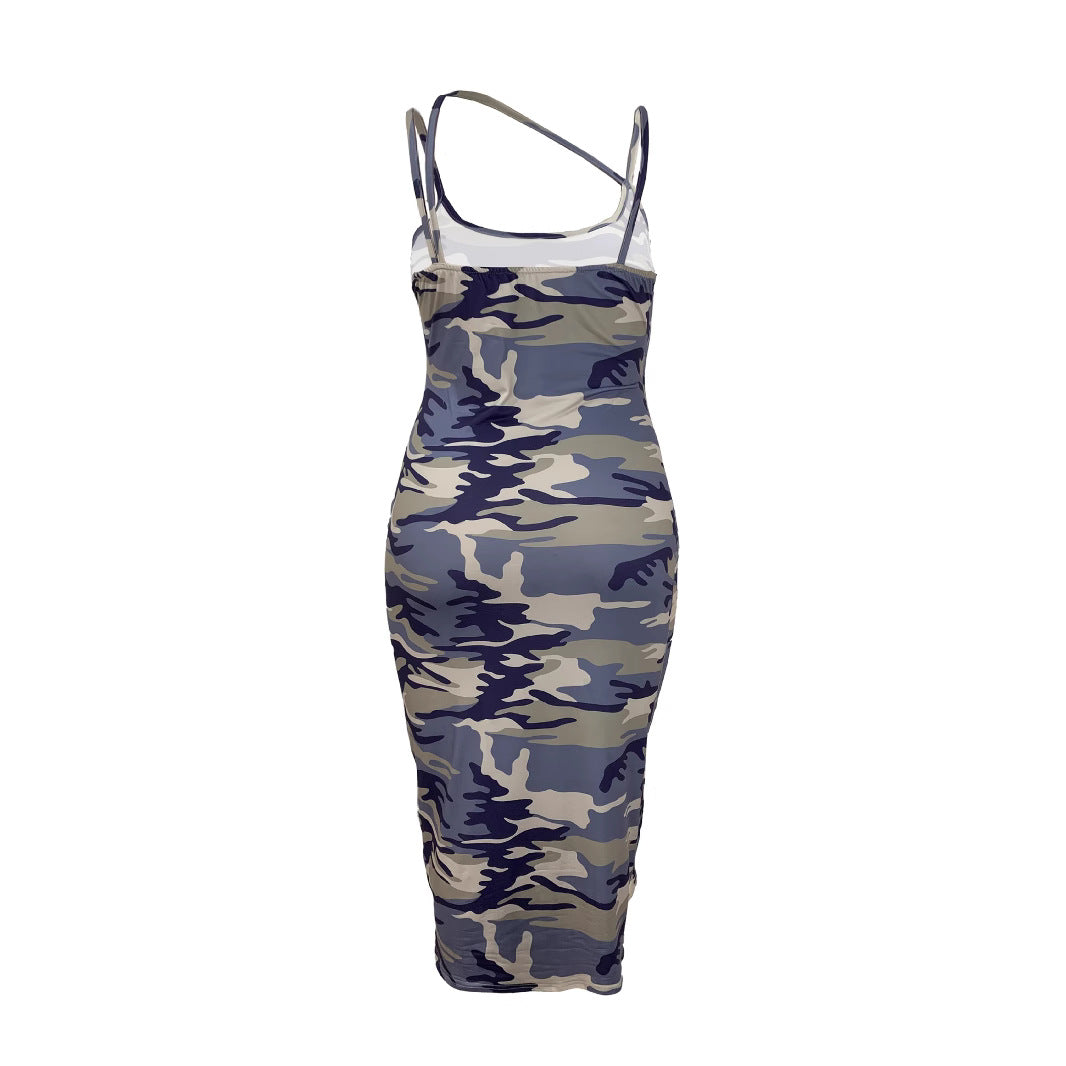 Plus Size Women's Fashionable Camouflage Print Strap Dress 9