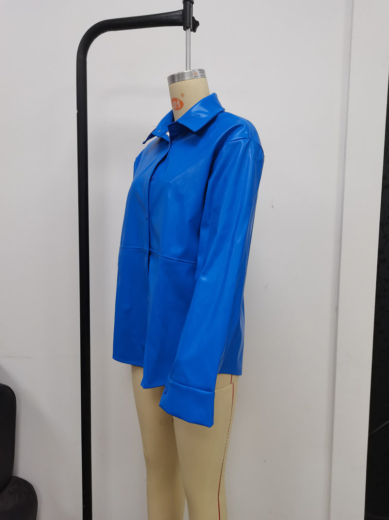 Autumn And Winter Fashionable Long Sleeve Women's Pu Shirt Women's Leather Jacket 14