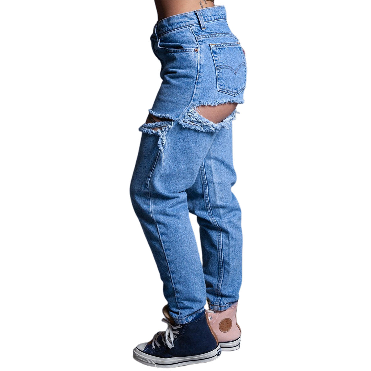 women washed high waist loose Ripped Denim pants 4