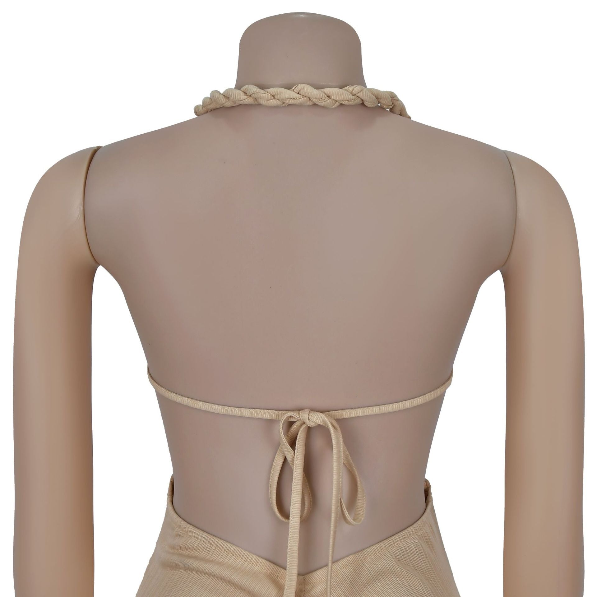 Women sexy knitting Halter Neck Backless Solid Dress 21