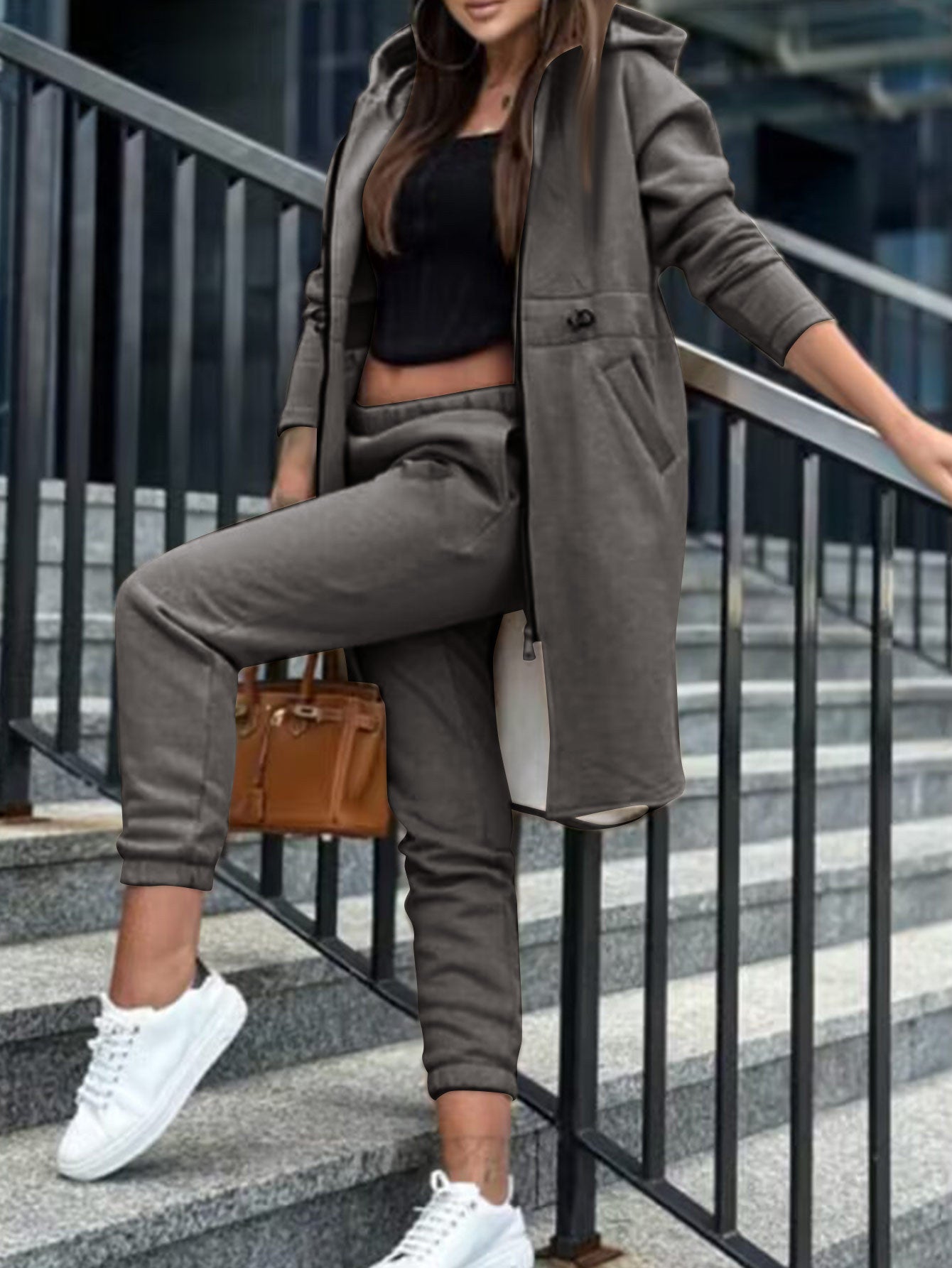 Women Casual hooded fleece jacket and pant two-piece set 19