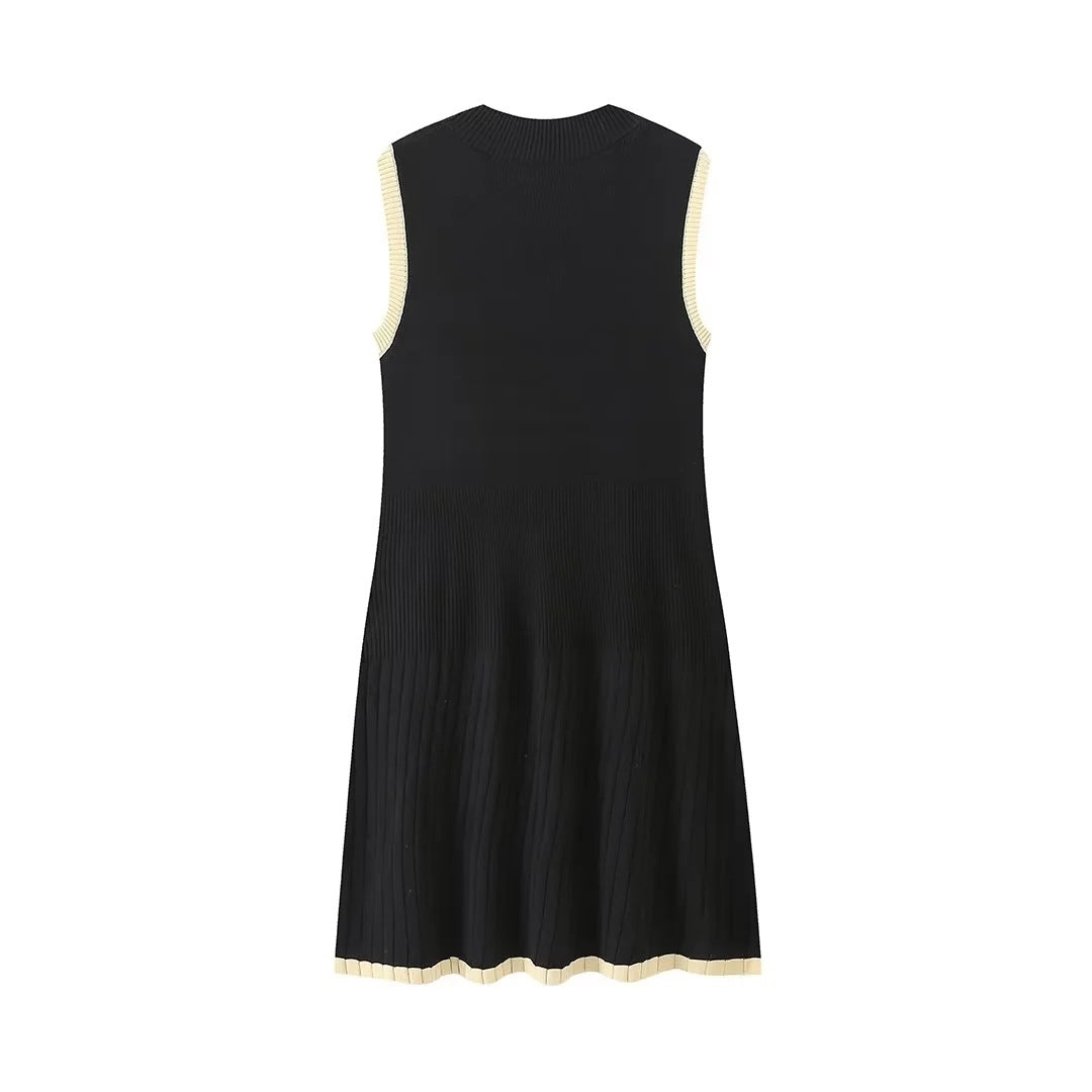Women's Fashion Round Neck sleeveless pleated Knitting Mini Dress 11