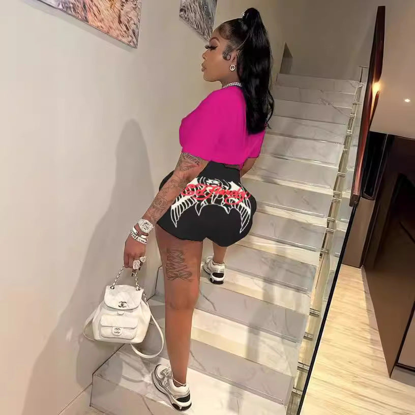 Fashion Printed Short-Sleeved Women's Two-Piece Shorts Set 3
