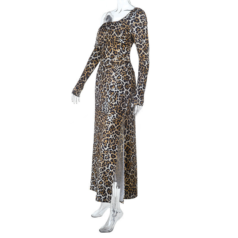 Women Fall Square Neck Leopard Print Dress 7