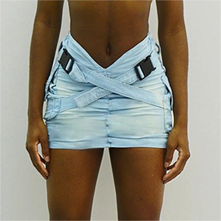 Women Pocket Cross Denim Mini Skirt 6