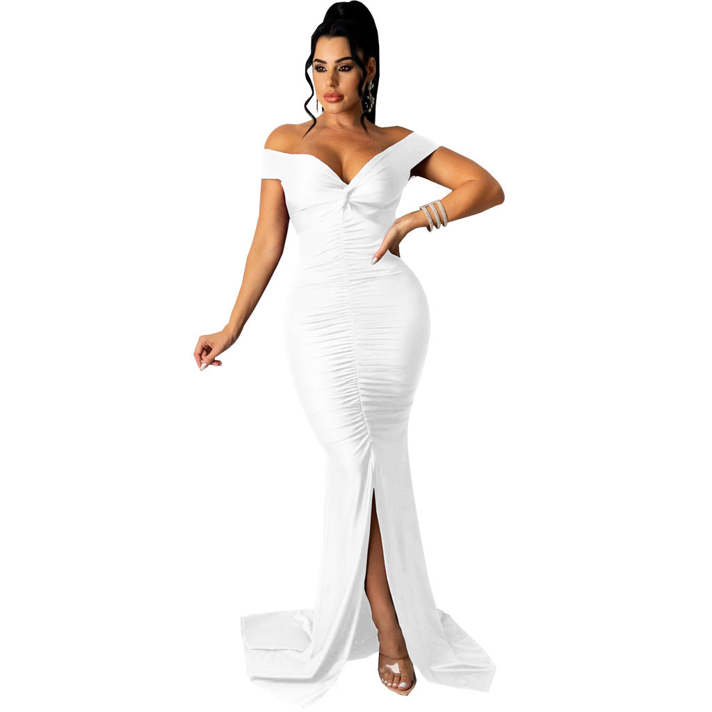 Women Sexy V Neck Slightly Wrinkled Dress 18