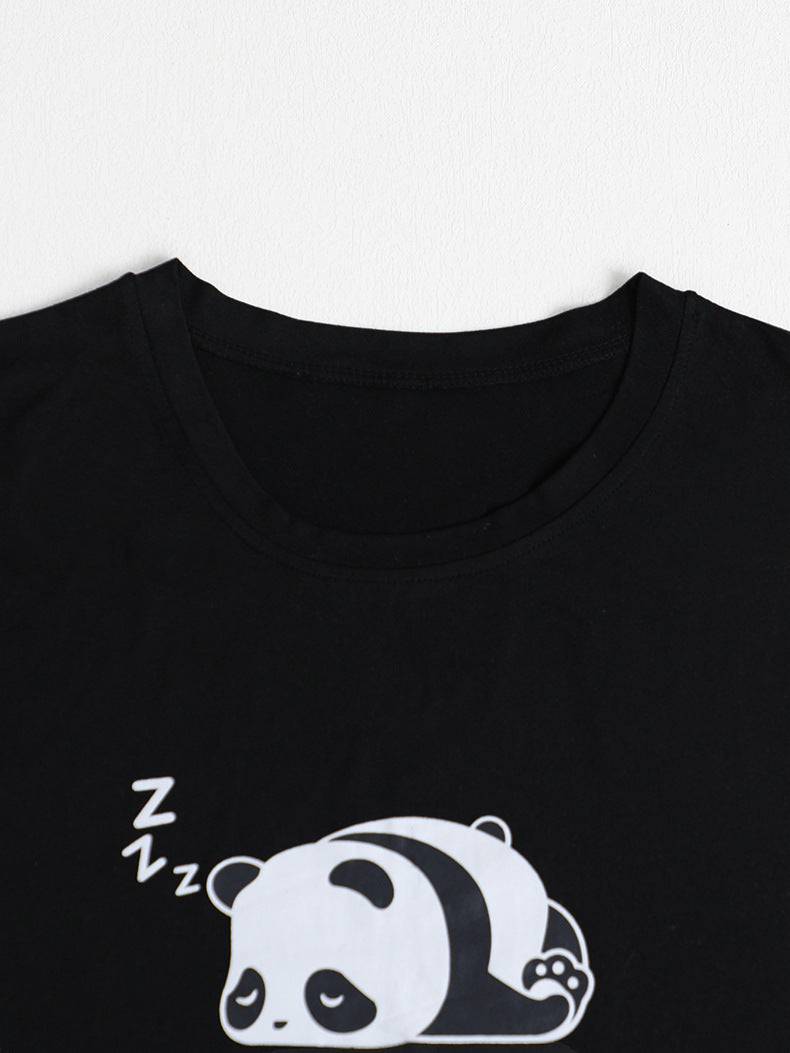 Summer Panda Print Flying Sleeve Pajamas Set Women's Home Clothes 7