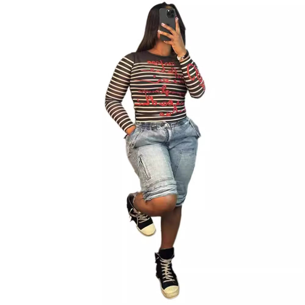 Women Cargo Stretch Denim Pants 5