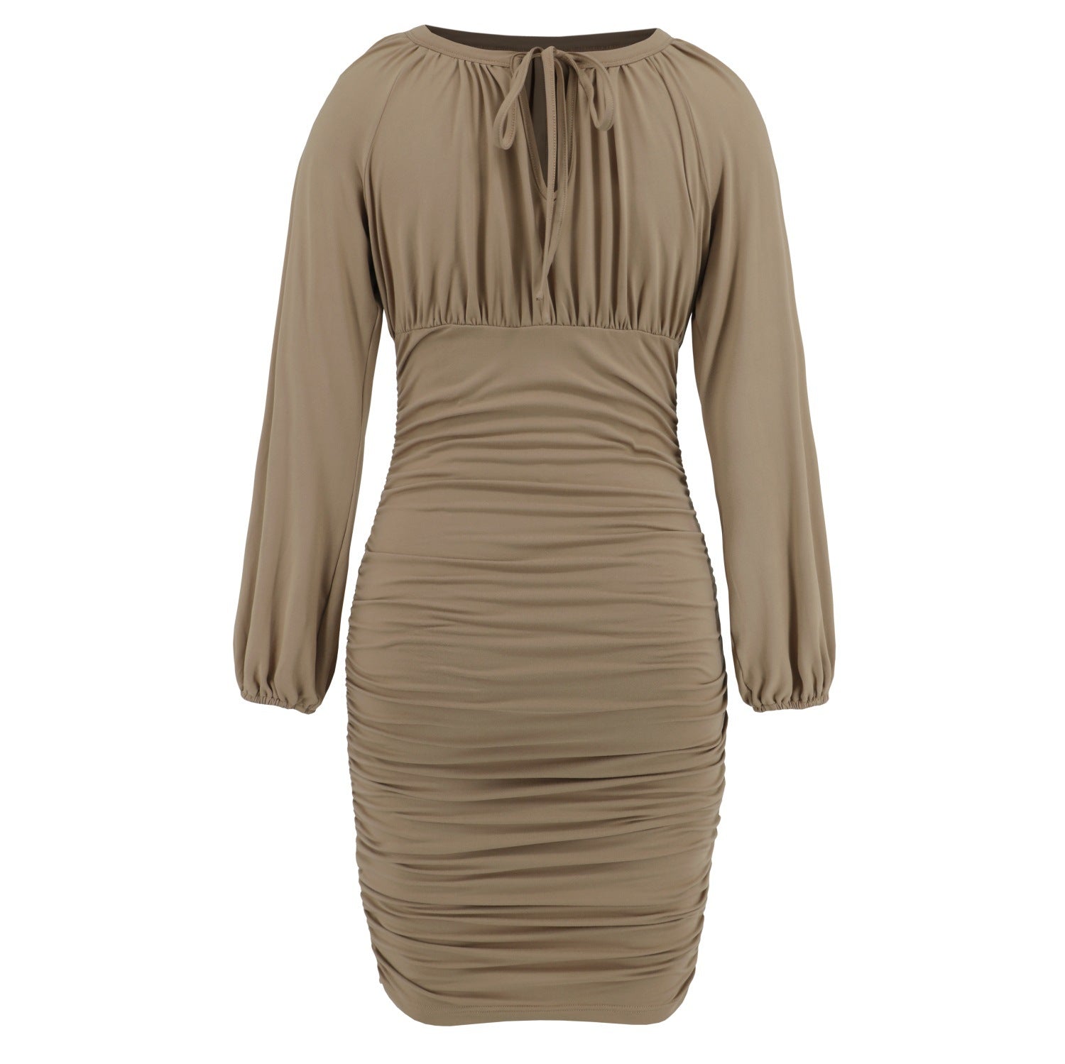 Women Sexy Lace-up Pleated Long Sleeve Dress 24