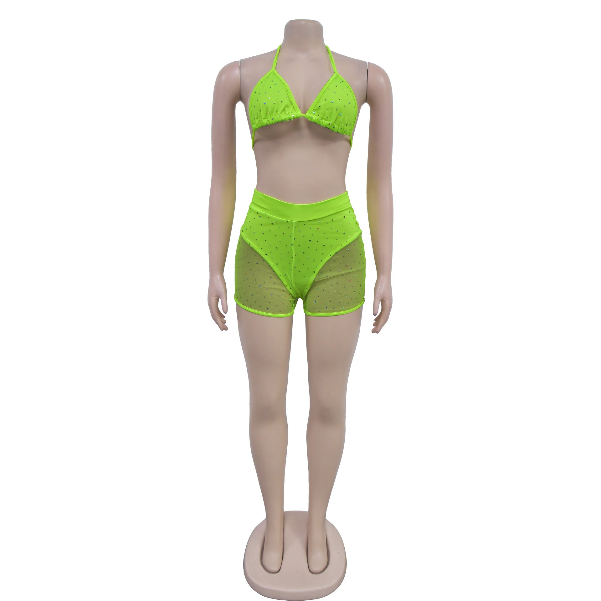 Fashionable women's mesh sequin two-piece Shorts Set 28