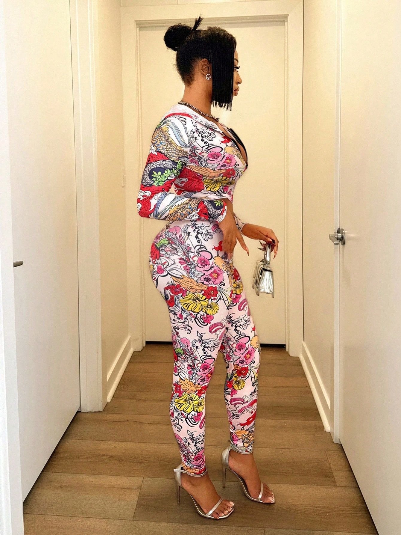 Women autumn hooded printed top and pants two-piece set 4