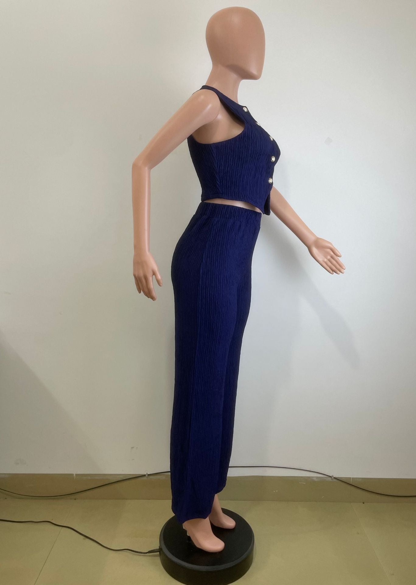 Women's Fashion Slim Vest High Waist Wide Leg Pants Two-Piece Set 7