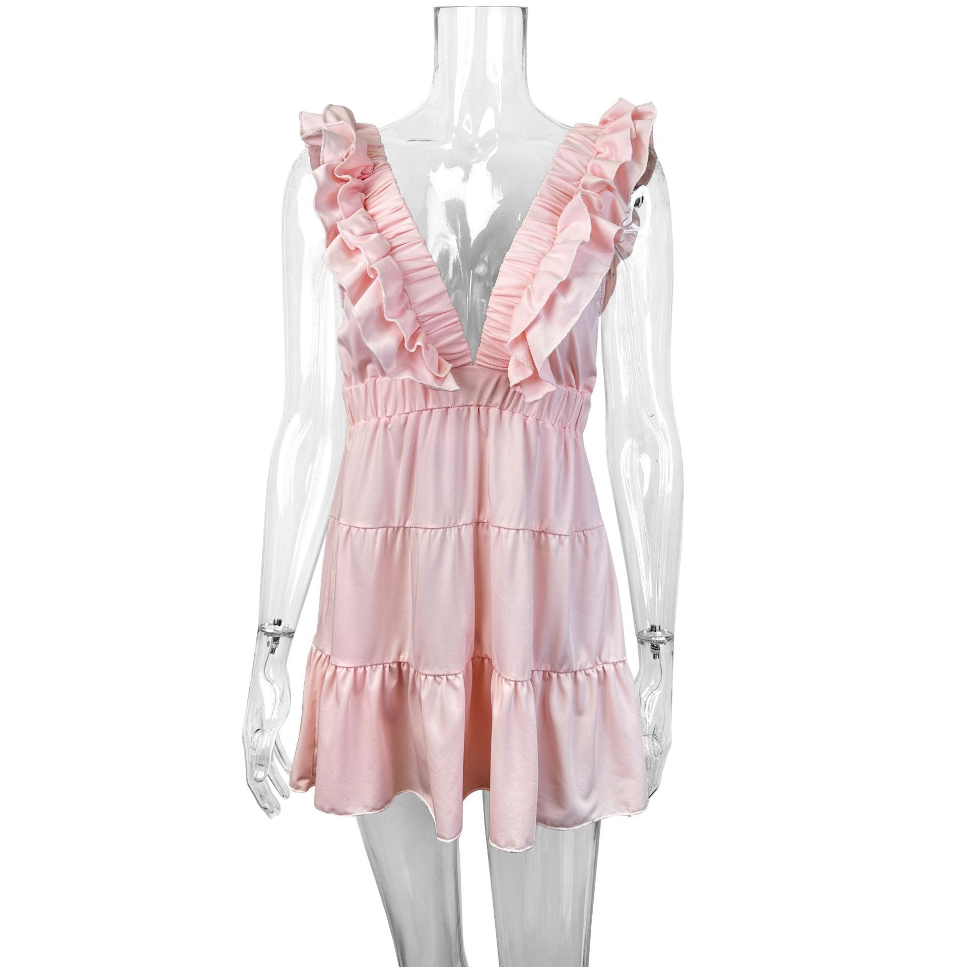 Women summer sexy sleeveless V-neck ruffle dress 5