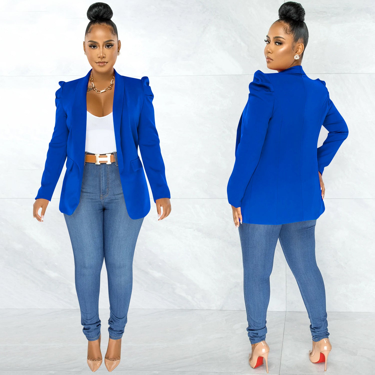 Women's Solid Color Ruched Fashion Blazer