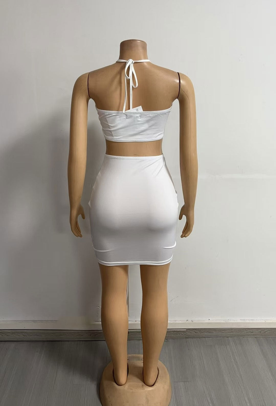 Women solid flower Halter Neck Strapless Top and Skirt two-piece set 11