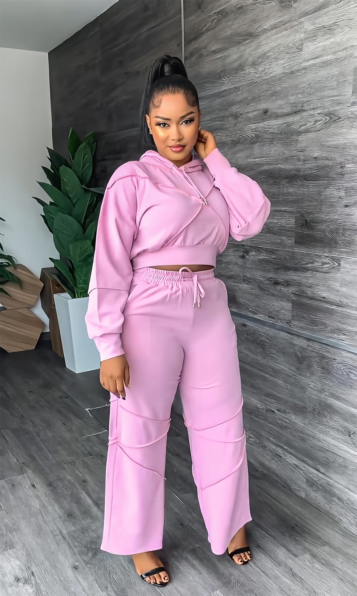 Fashion Sports Hooded Fall Winter Straight Casual Trousers Two Piece 6