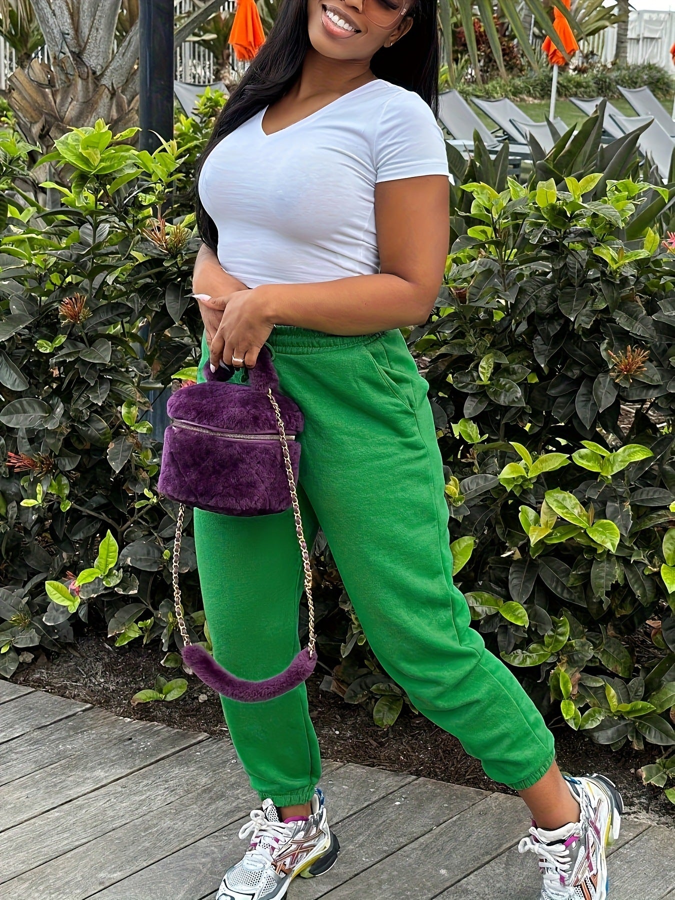 Plus Size Women's Elegant Solid Color Fashion Elastic Drawstring Waist Casual Pants