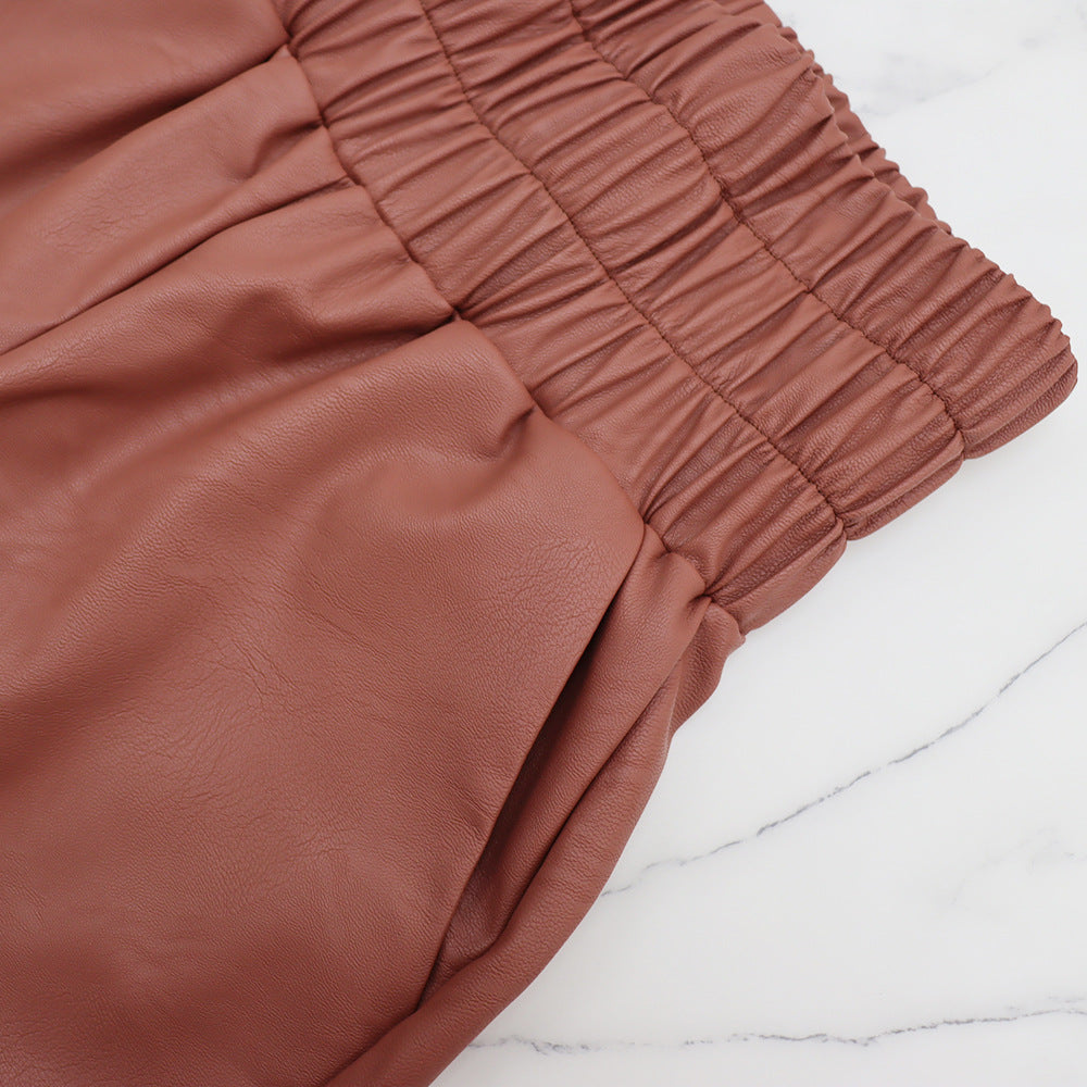 Autumn And Winter Fashion Street High Waisted Wide Leg Pu Leather Women's Pants 15